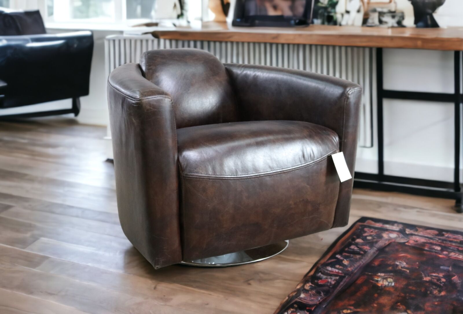 Product photograph of Marlborough Swivel Vintage Tobacco Brown Distressed Leather Tub Chair from Designer Sofas 4U