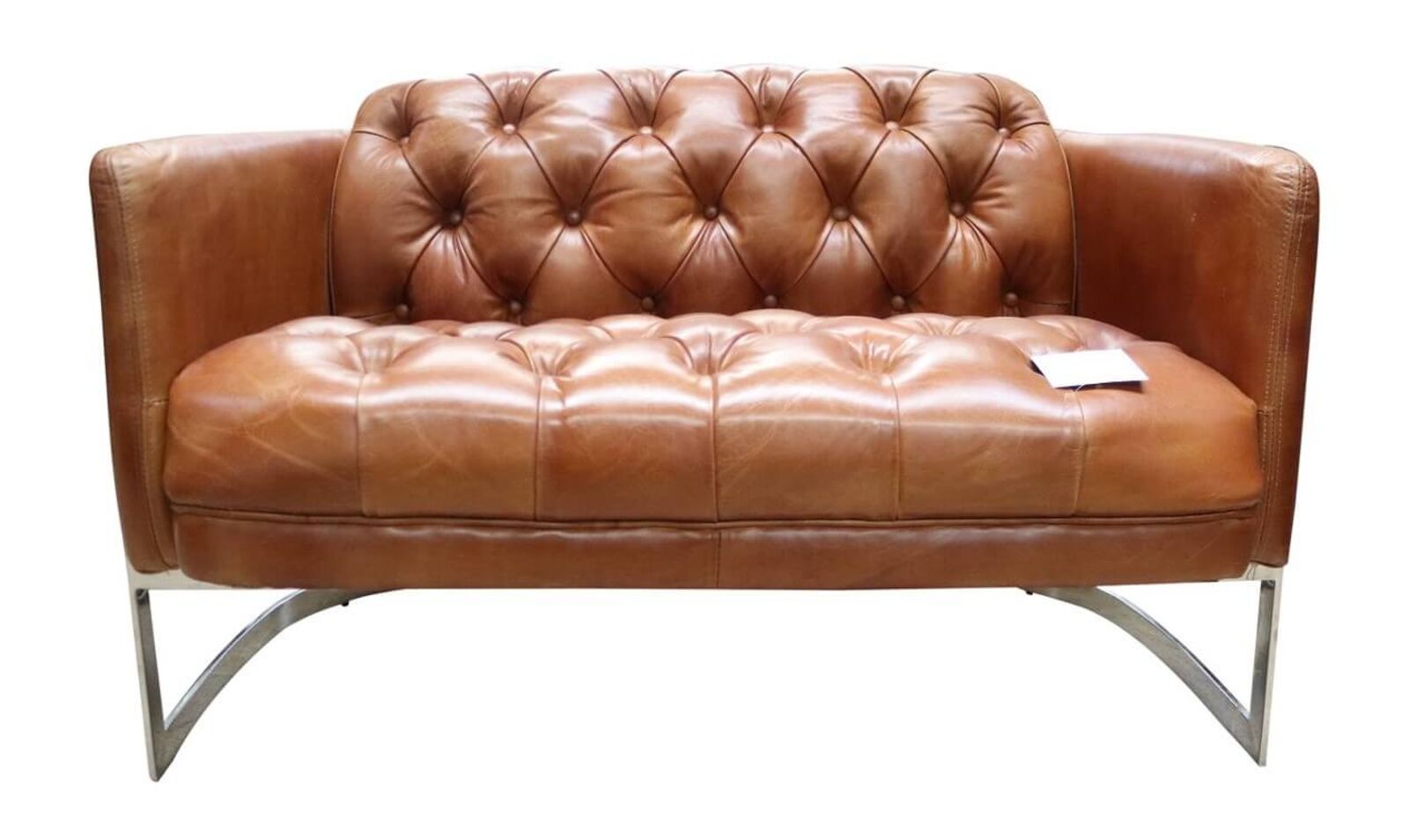Product photograph of Metal Frame Chesterfield Buttoned 2 Seater Distressed Tan Leather Sofa from Designer Sofas 4U