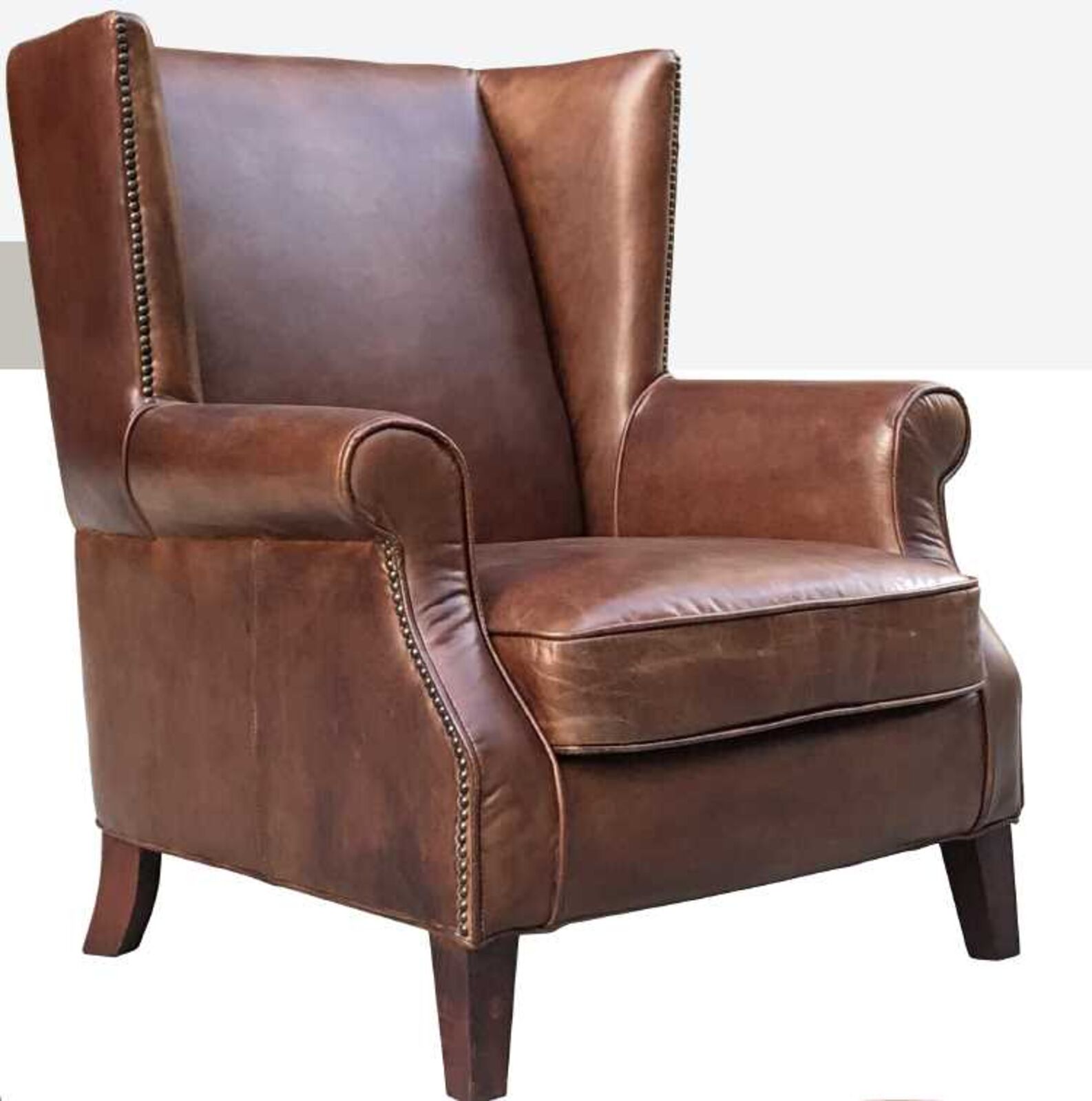 Product photograph of Oberon Vintage High Back Distressed Brown Leather Armchair from Designer Sofas 4U