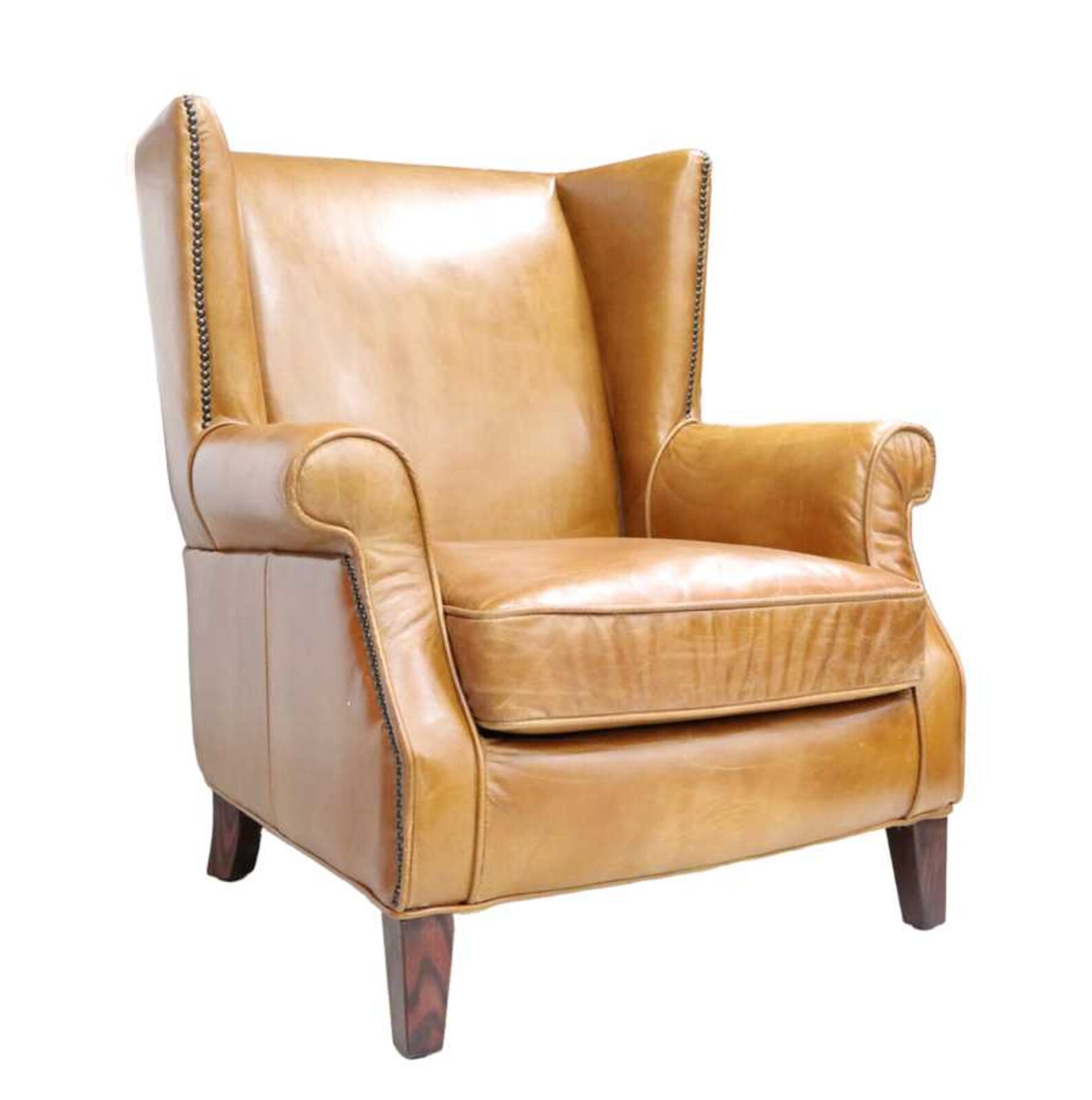 Product photograph of Oberon Vintage High Back Distressed Tan Leather Armchair from Designer Sofas 4U