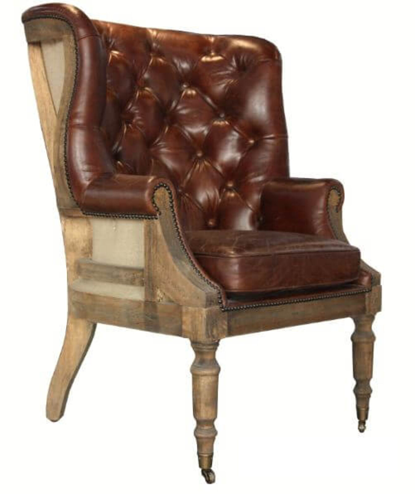 Product photograph of Open Back Deconstructed Distressed Leather Wing Chair from Designer Sofas 4U