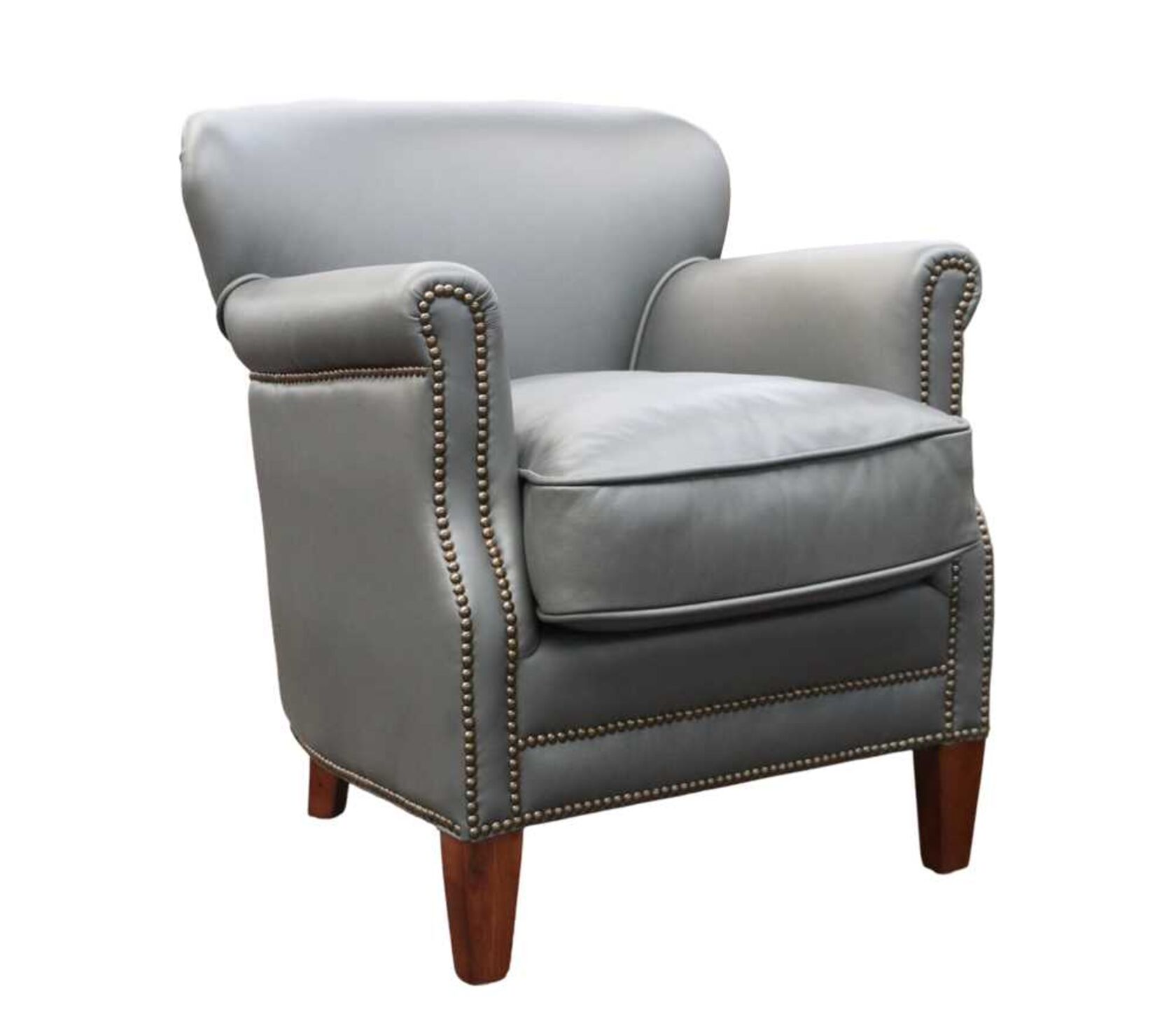 Grey leather store accent chair