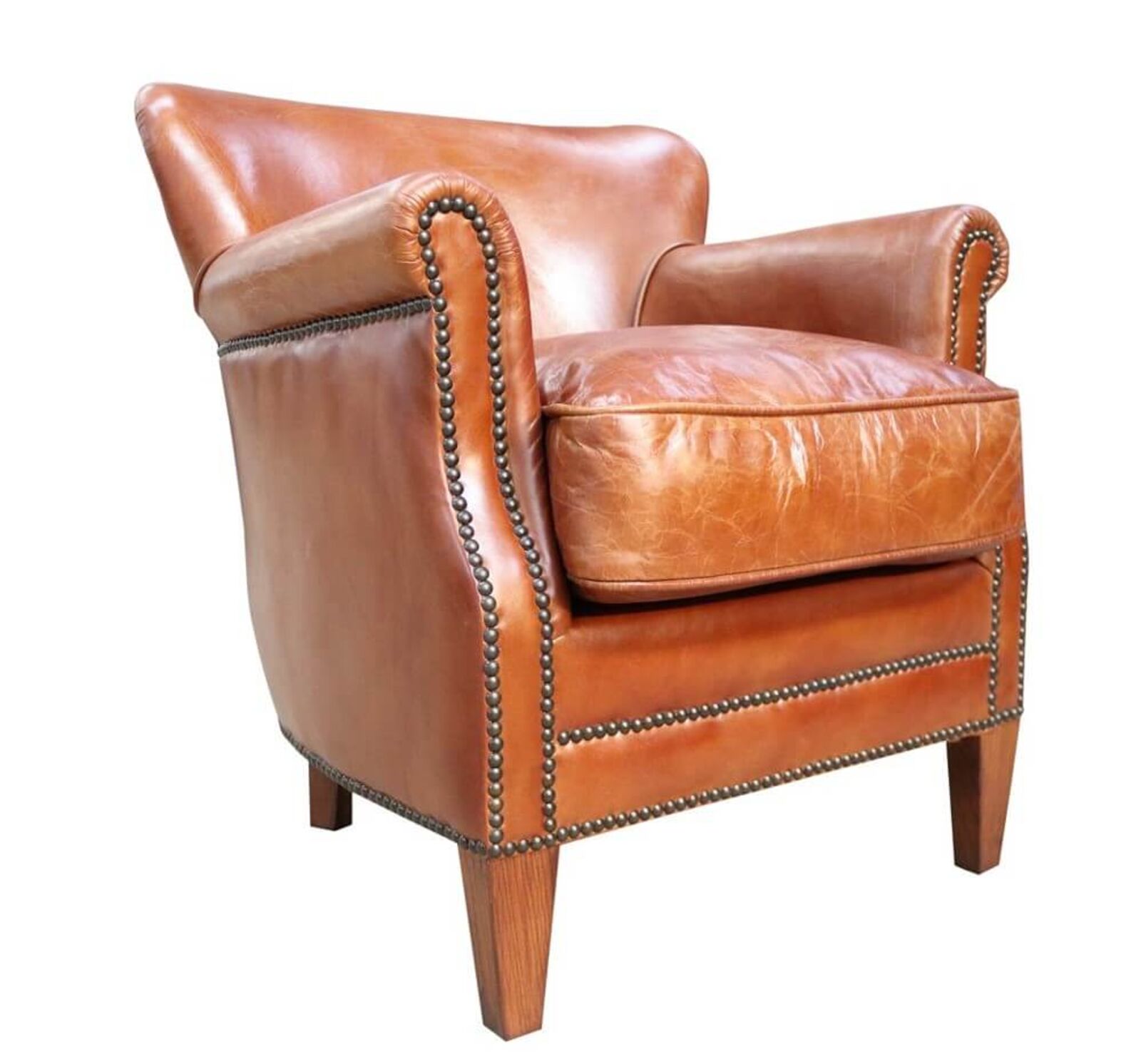 Product photograph of Professor Vintage Tan Distressed Real Leather Armchair from Designer Sofas 4U