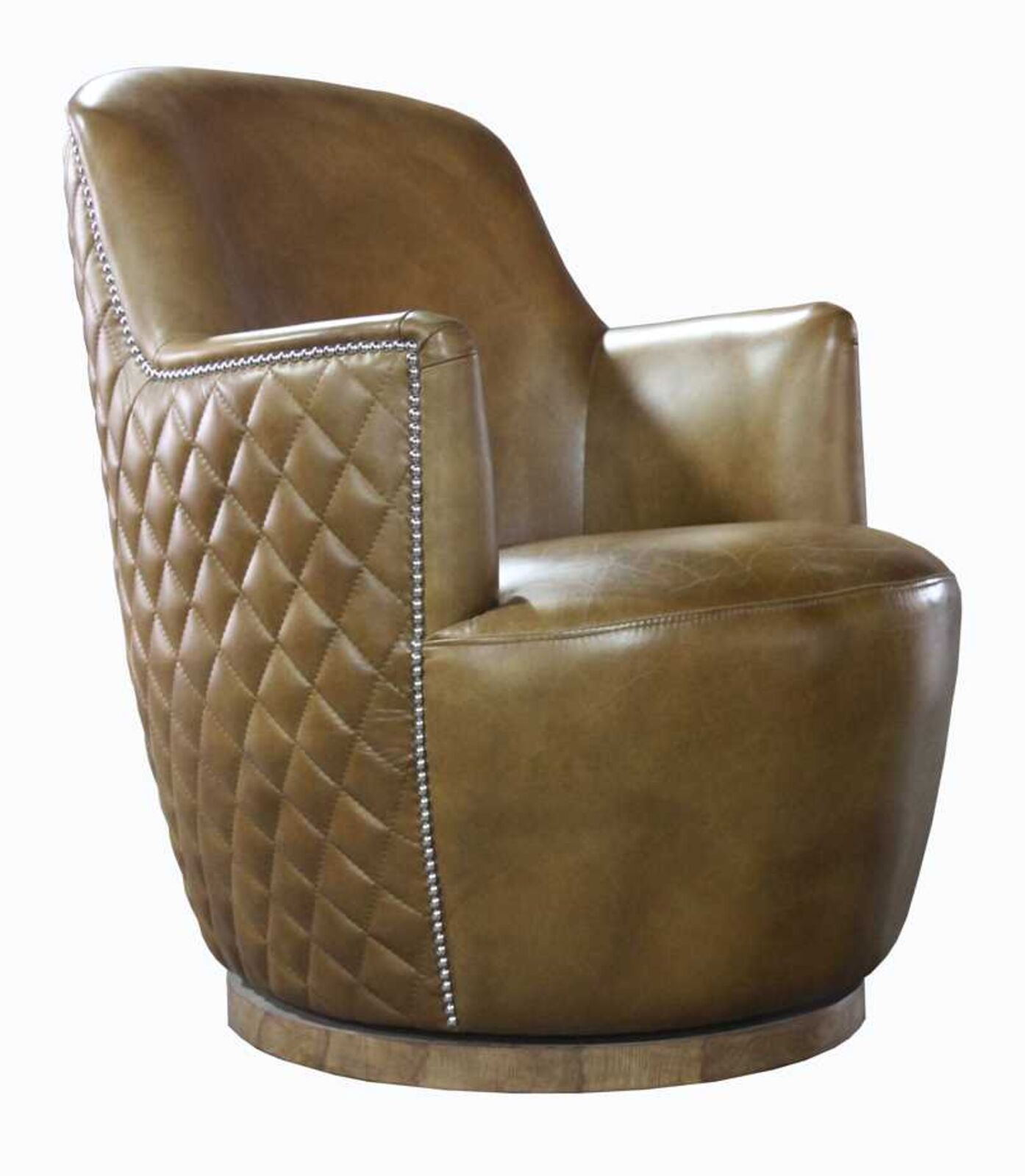 Product photograph of Quilted Swivel Vintage Leather Armchair from Designer Sofas 4U