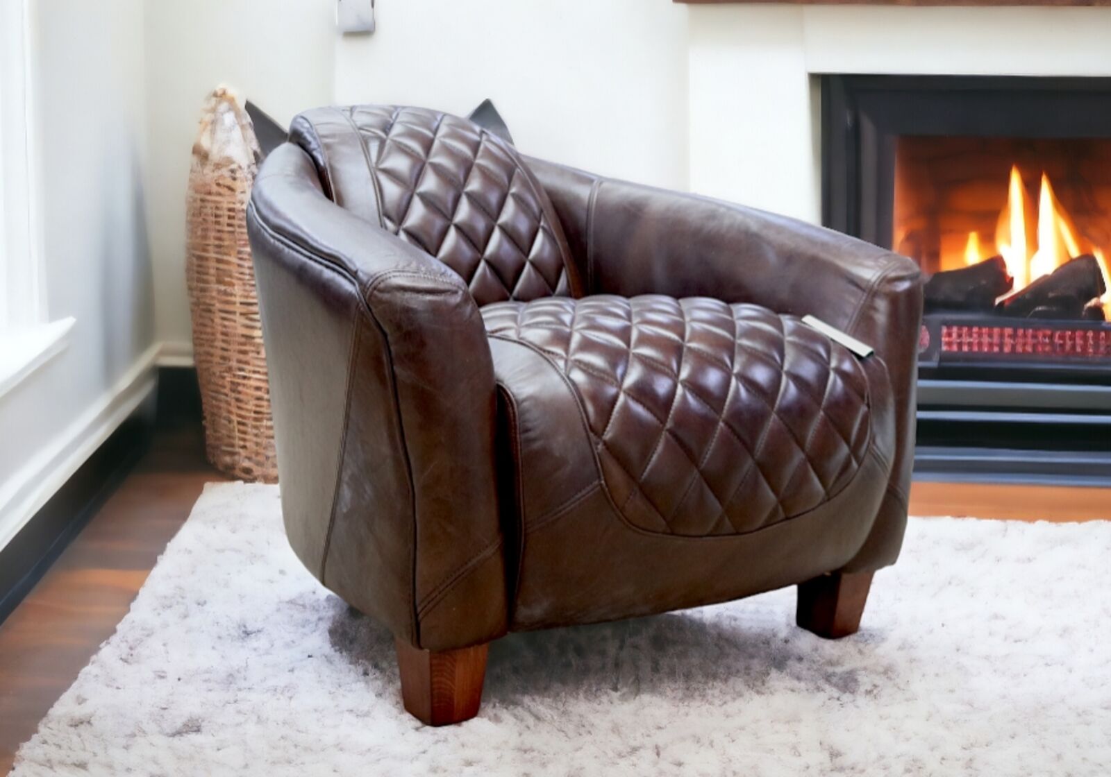 Product photograph of Quilted Vintage Brown Distressed Leather Tub Chair from Designer Sofas 4U