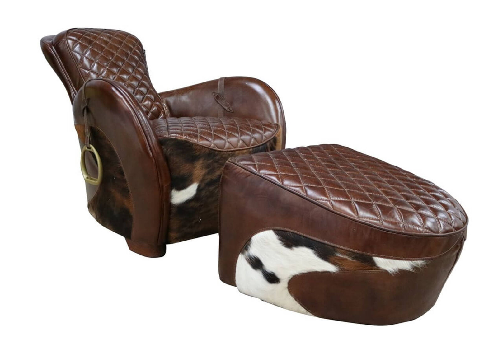 Product photograph of Rodeo Saddle Vintage Brown Lounge Distressed Leather Chair With Footstool from Designer Sofas 4U
