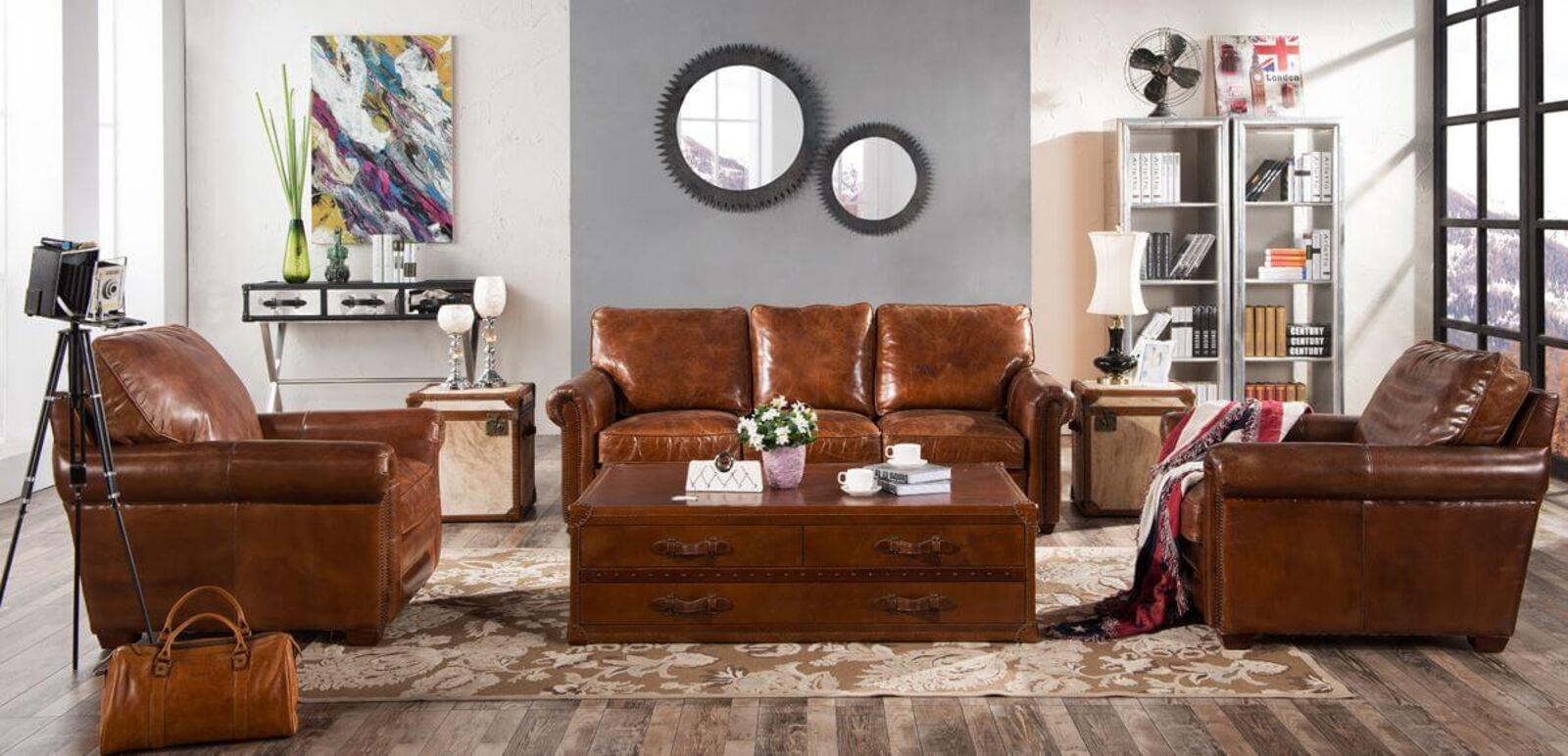 Product photograph of Sloane Vintage Retro Distressed Leather Settee Sofa Suite from Designer Sofas 4U