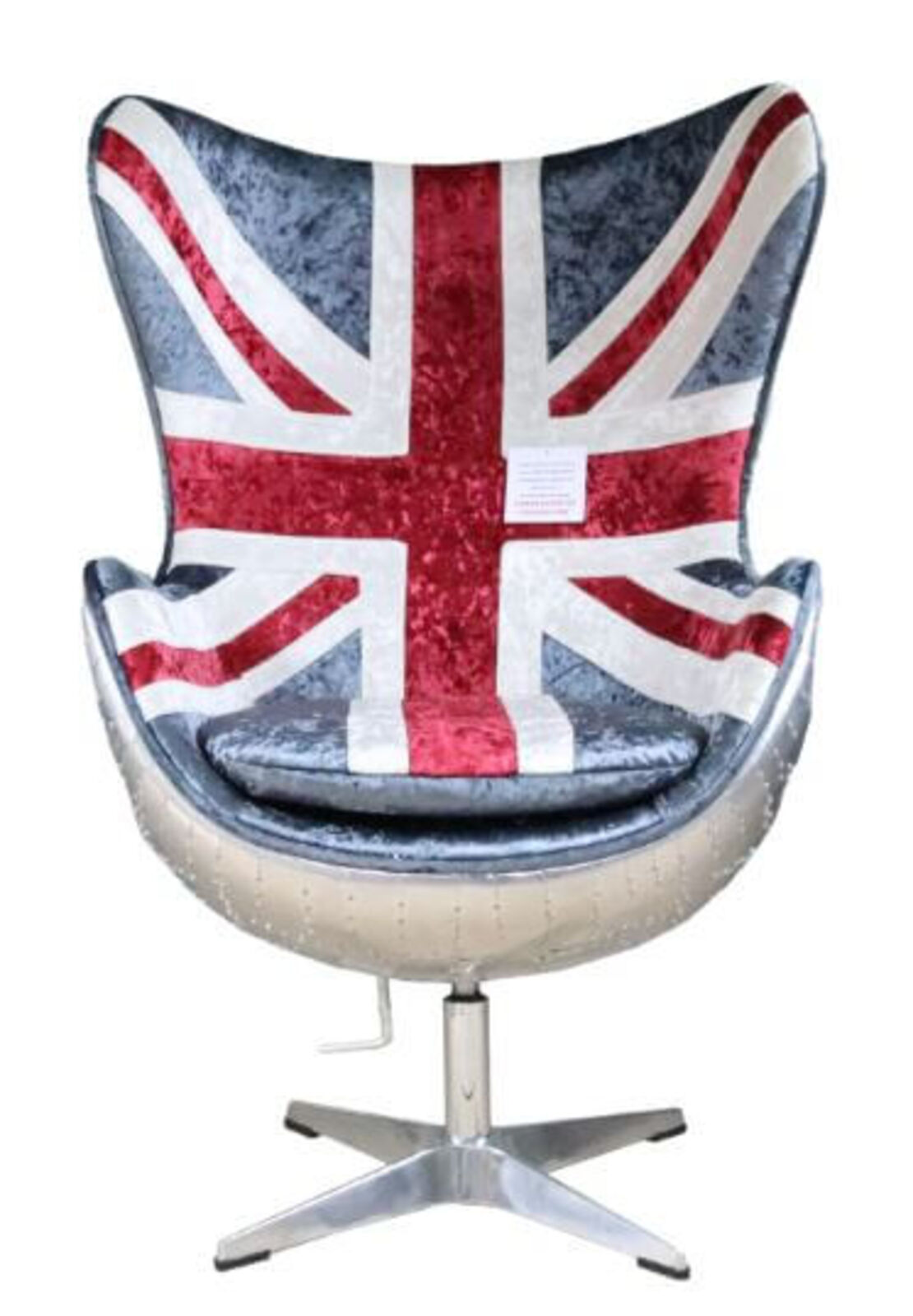 Product photograph of Aviator Union Jack Retro Swivel Fabric Aluminium Egg Chair from Designer Sofas 4U