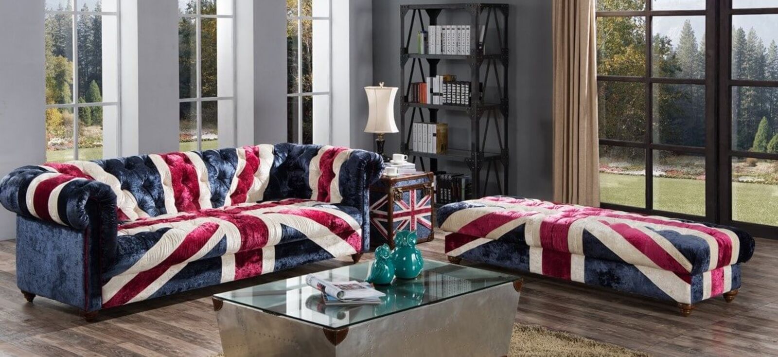 Product photograph of Union Jack Chesterfield Luxury Real Velvet Sofa from Designer Sofas 4U