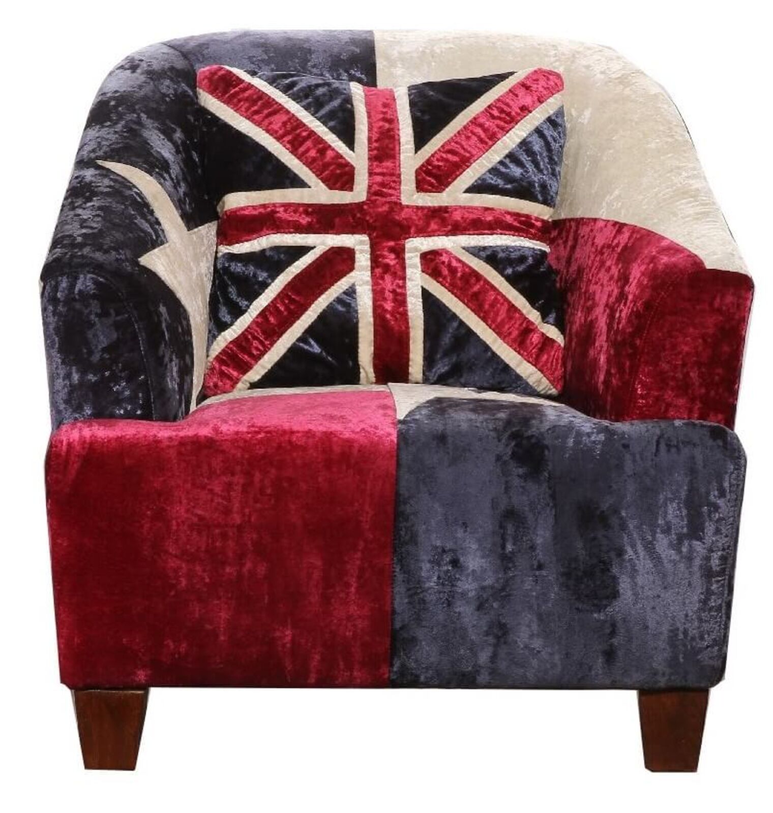 Product photograph of Union Jack Velvet Armchair from Designer Sofas 4U