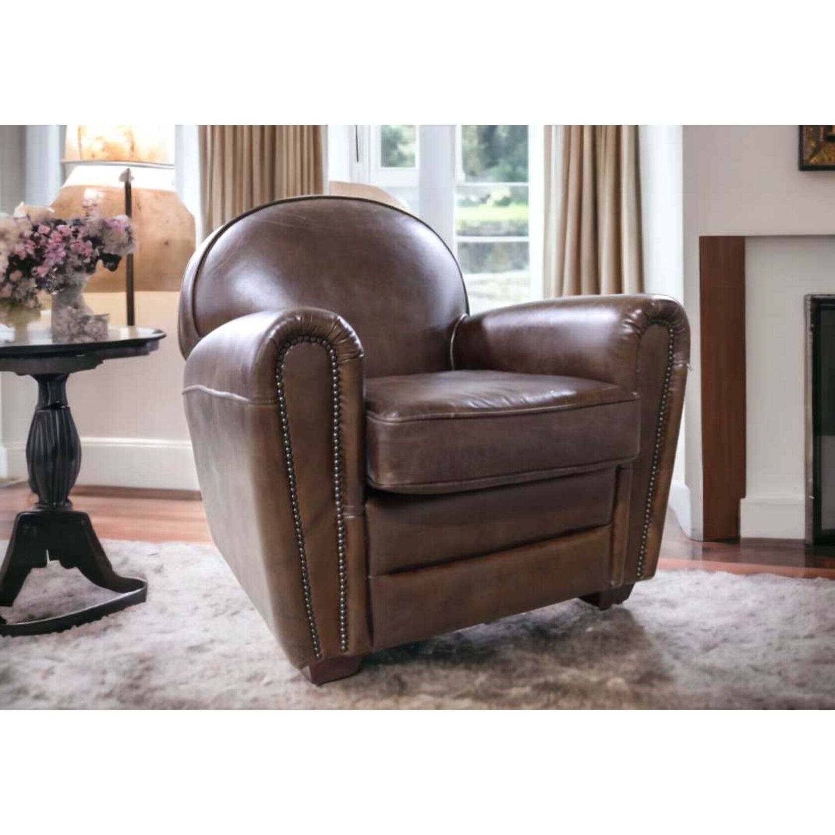 Brown leather club on sale chair recliner