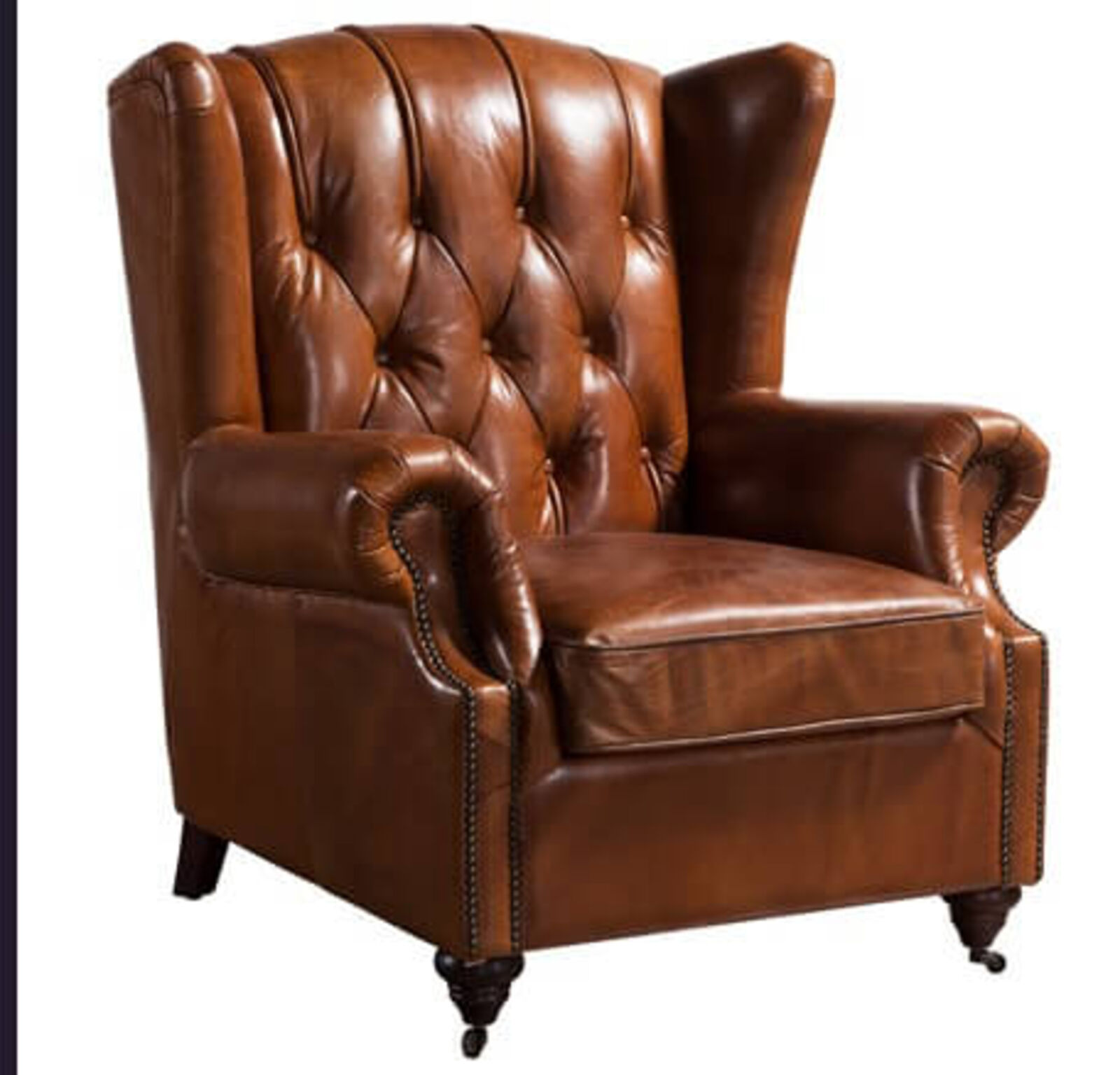 Product photograph of Vintage Chesterfield Buttoned Wingback Distressed Leather Chair from Designer Sofas 4U