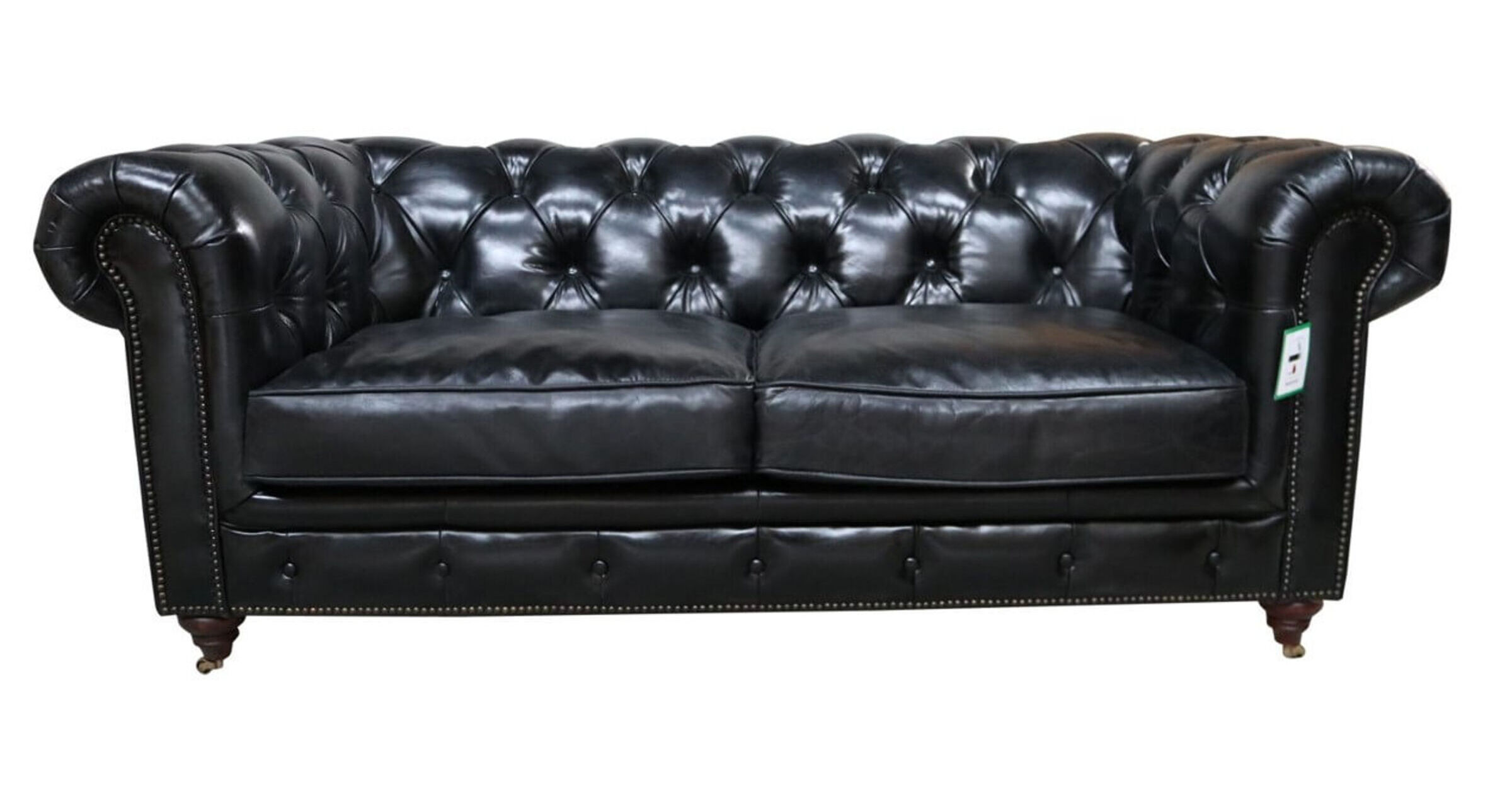 Vintage Distressed Black Leather Chesterfield 2 Seater 