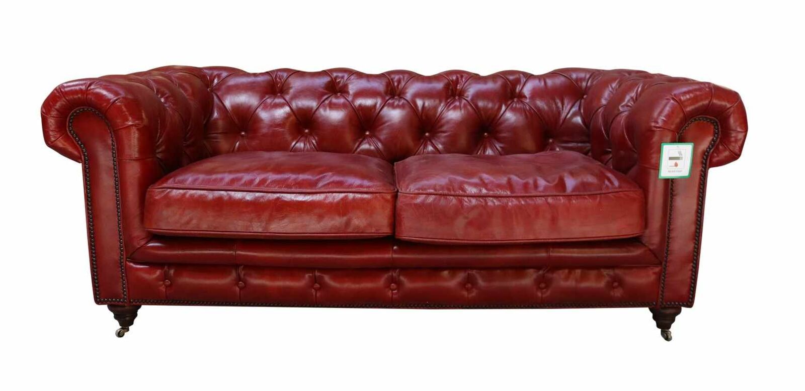 Product photograph of Vintage Distressed Chesterfield 2 Seater Sofa Rouge Red Real Leather from Designer Sofas 4U