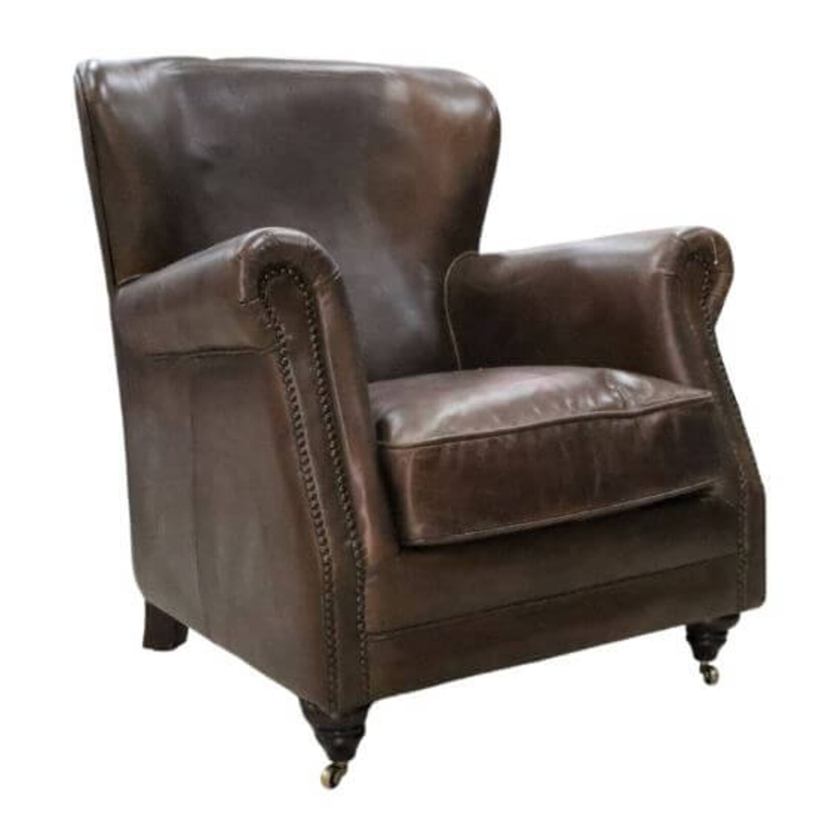 Product photograph of Vintage High Back Distressed Brown Leather Armchair from Designer Sofas 4U