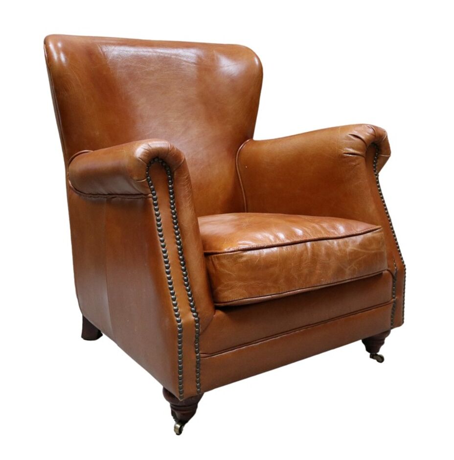 Vintage High Back Distressed Tan Leather Armchair Vintage Chairs By Desginer Sofas For You