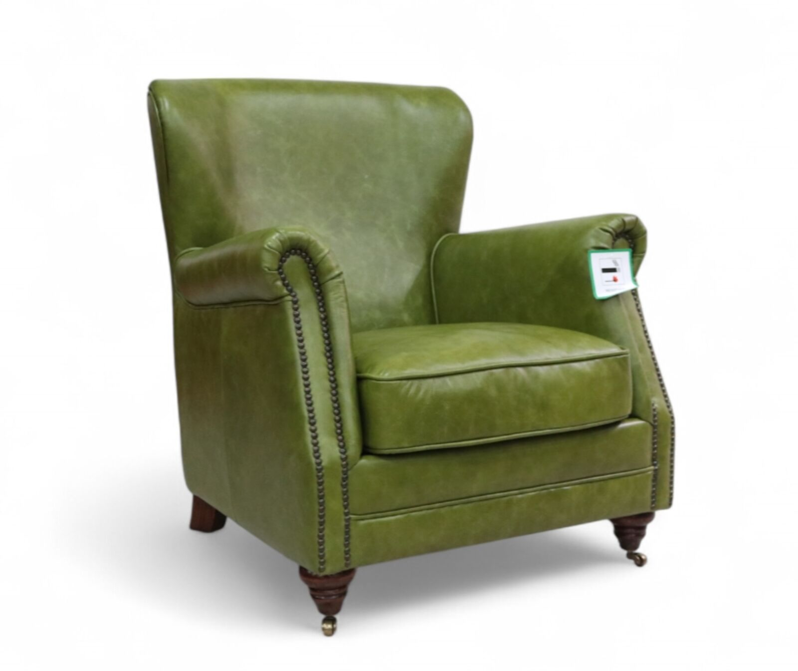 Product photograph of Vintage High Back Nappa Olive Green Leather Armchair from Designer Sofas 4U