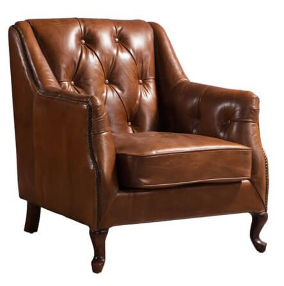 Opulent Vintage Style Button Stud Armchair in Distressed Leather