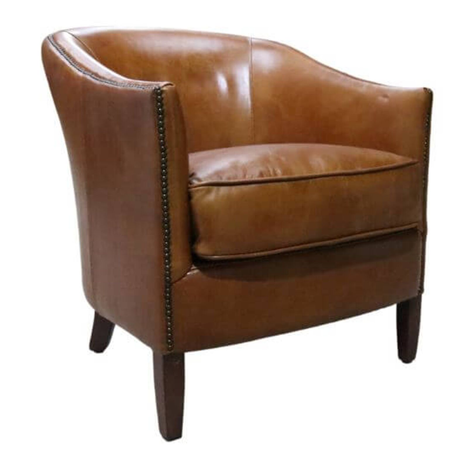 Product photograph of Vintage Leather Distressed Tan Tub Chair from Designer Sofas 4U