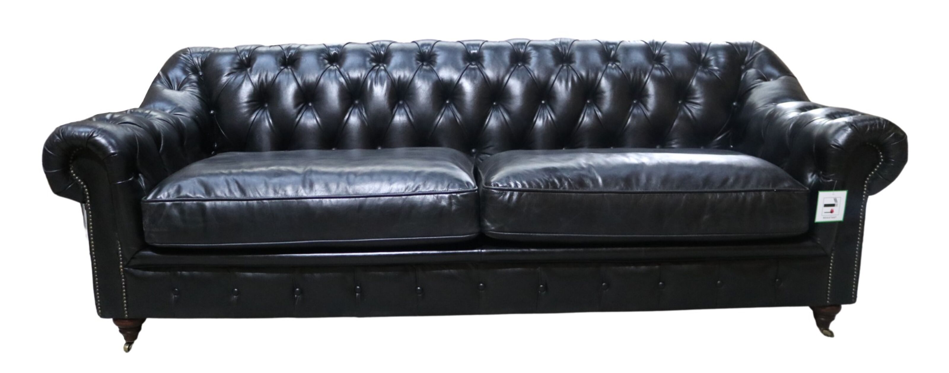 Vintage black store leather chesterfield sofa