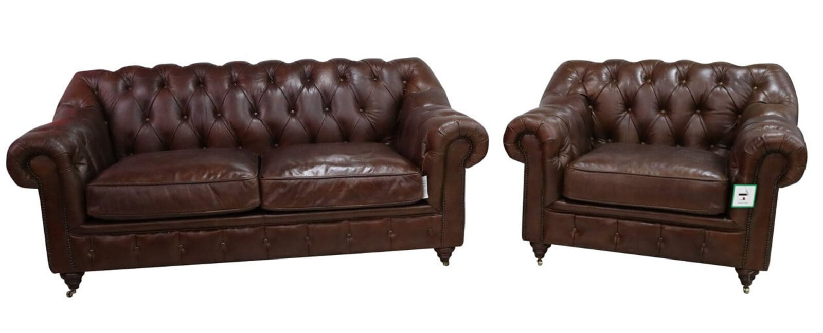 Product photograph of Wellington Chesterfield 2 1 Vintage Brown Distressed Leather Sofa Suite from Designer Sofas 4U