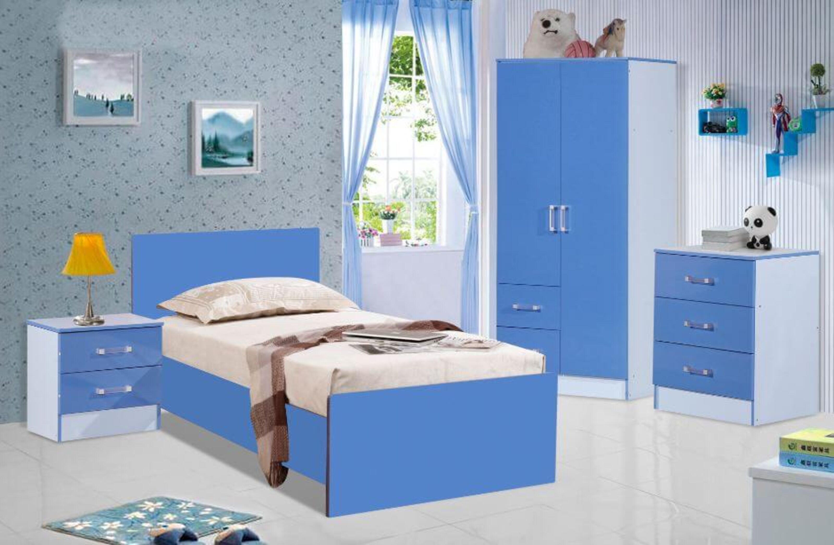 Marina 5 Piece Bedroom Set Blue Gloss Two Tone