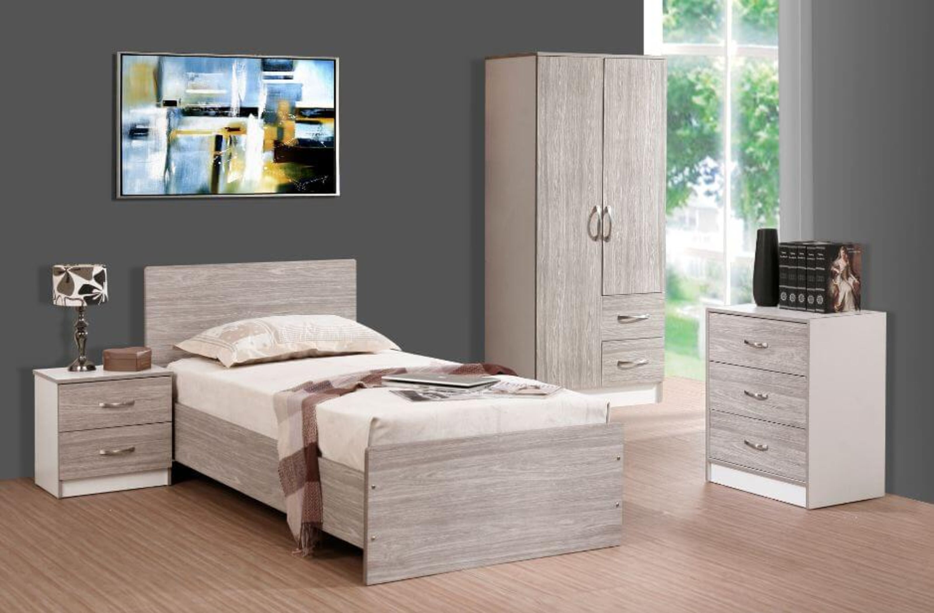 Marina 5 Piece Bedroom Set Grey Oak Gloss White Ash