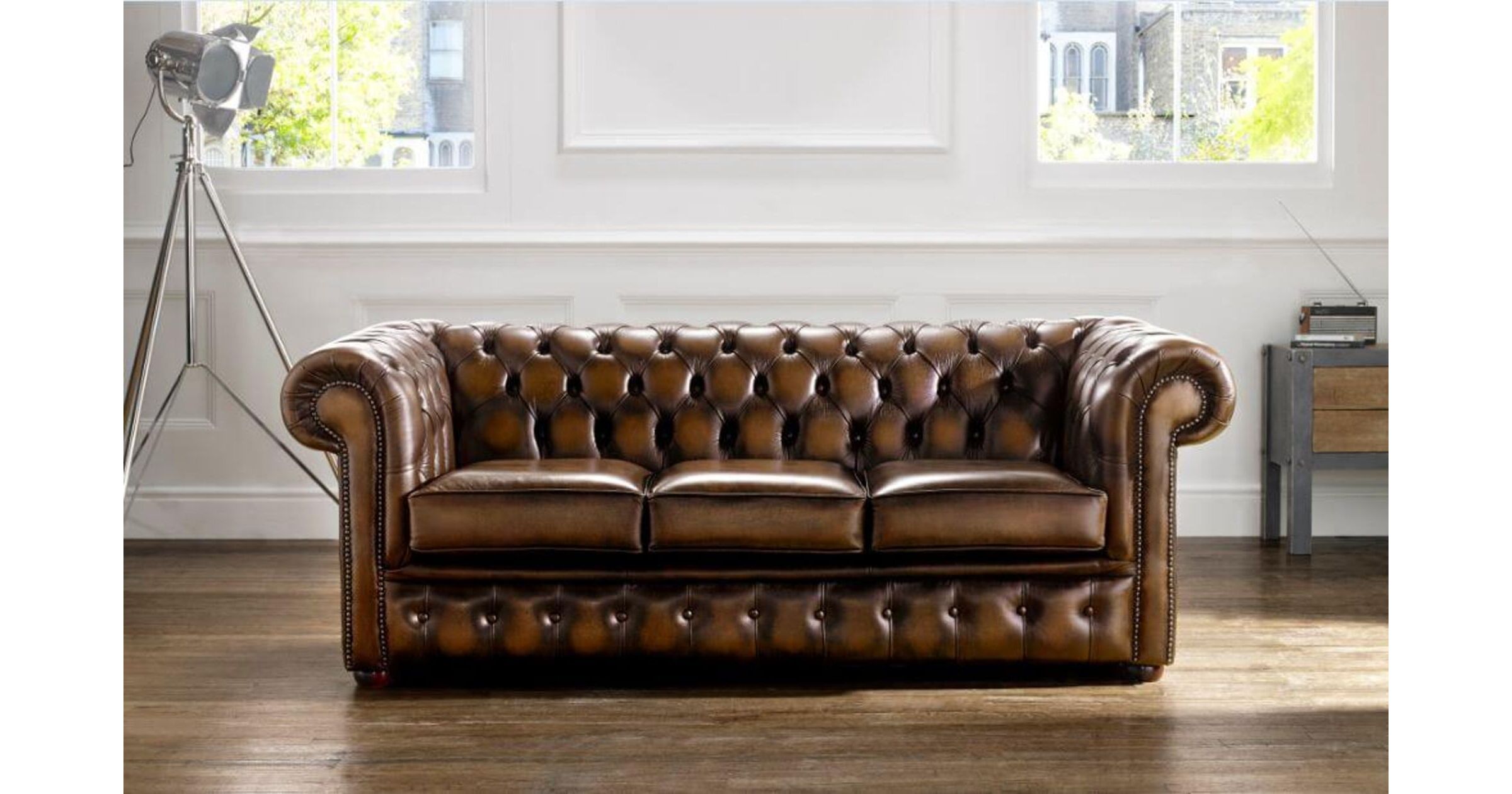 Chesterfield 3 Seater Handmade Antique Tan Real Leather Sofa