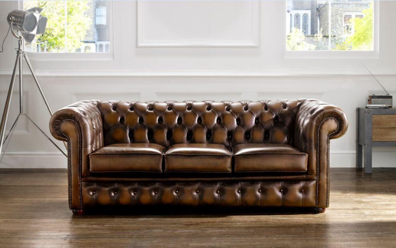 Product photograph of Chesterfield Handmade 3 Seater Sofa Antique Tan Real Leather from Designer Sofas 4U