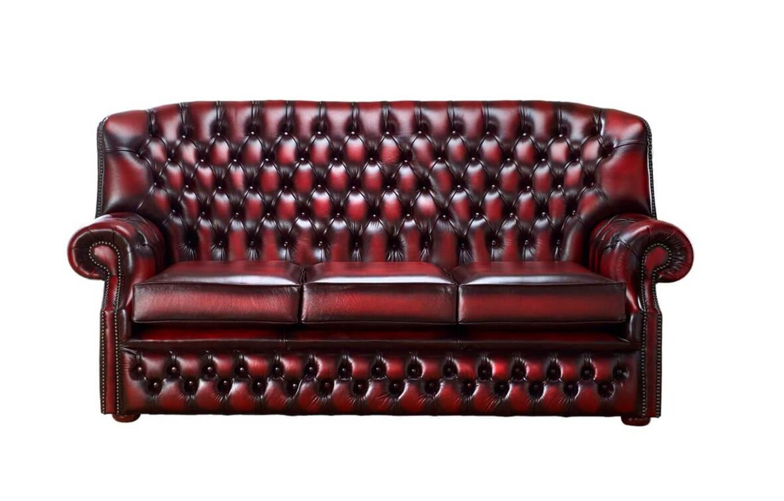 Product photograph of Monks Chesterfield 3 Seater Antique Oxblood Leather Sofa Offer from Designer Sofas 4U