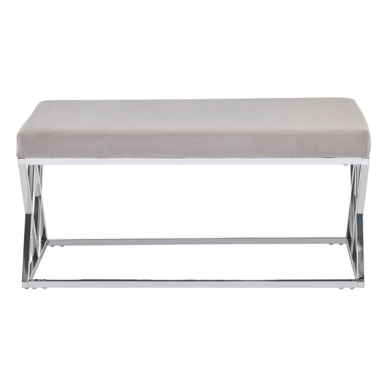 Alessia Mink Velvet Seat Reflective silver finish Bench | Designer Sofas 4U