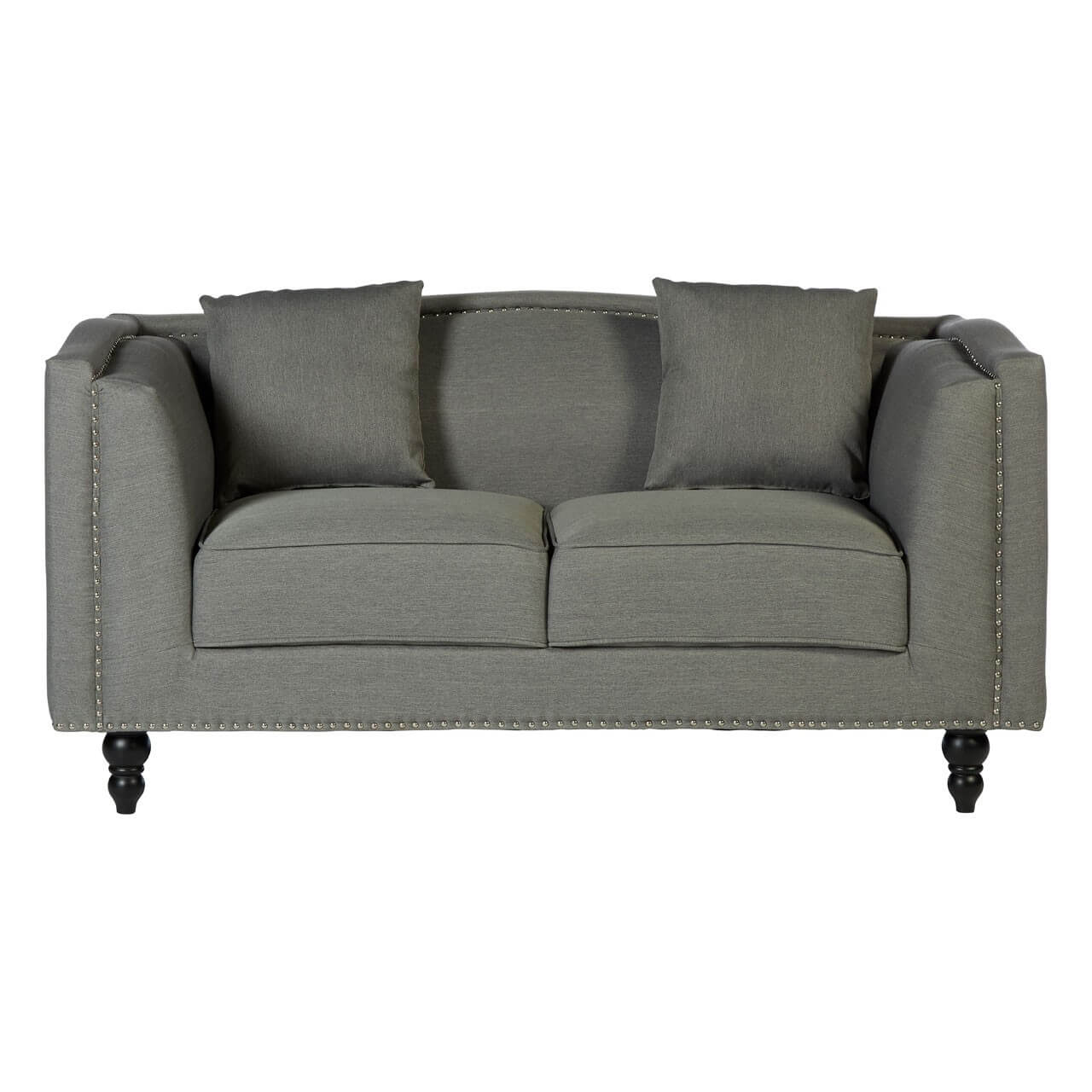 Gaetana 2 Seater Grey Fabric Sofa With Two Matching Cushions Designer Sofas 4u