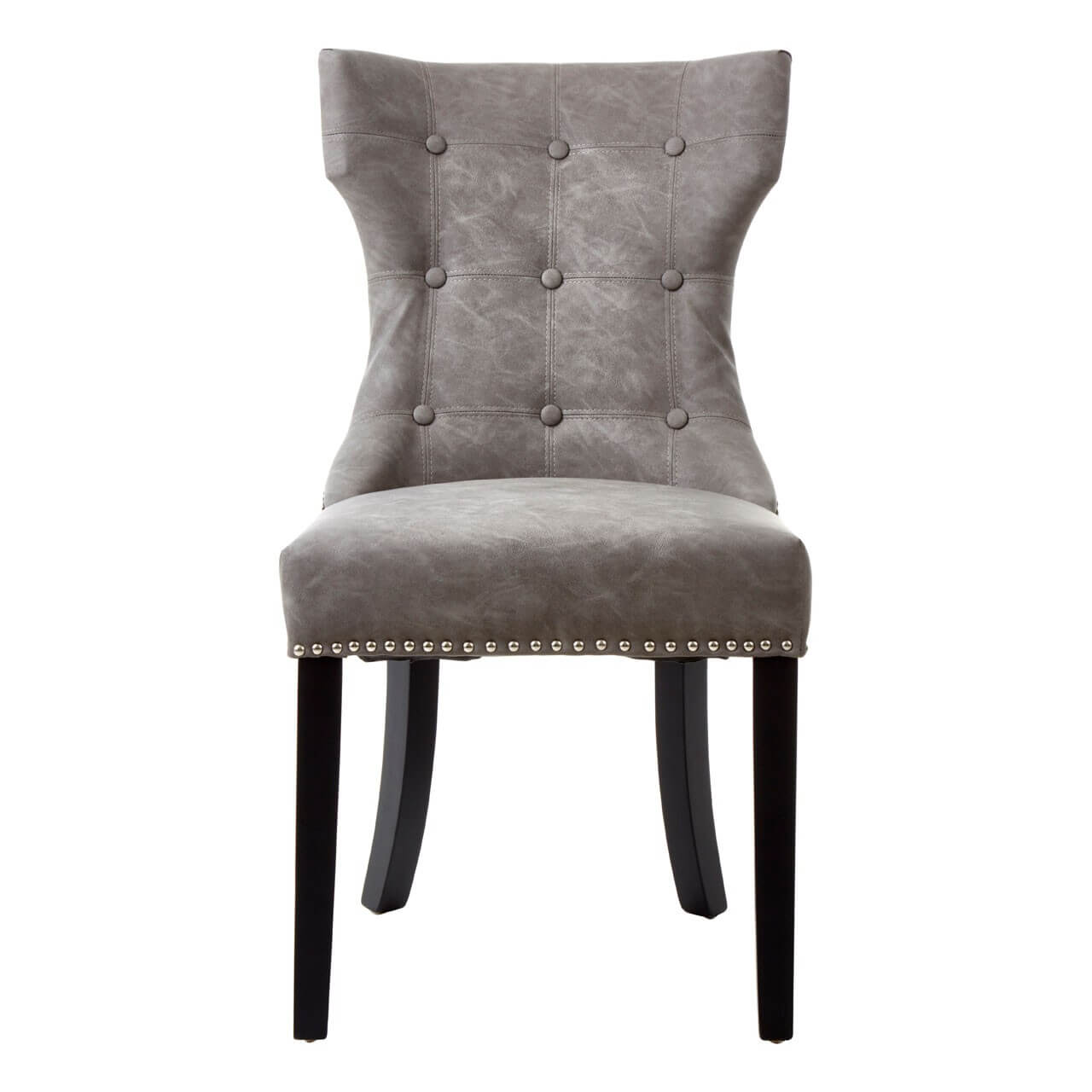 grey faux leather dining chairs with wooden legs