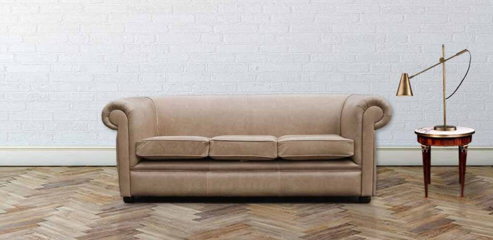 Product photograph of Chesterfield 1930 3 Seater Settee Old English Parchment Leather Sofa from Designer Sofas 4U