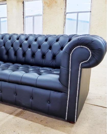 Faux leather on sale blue sofa