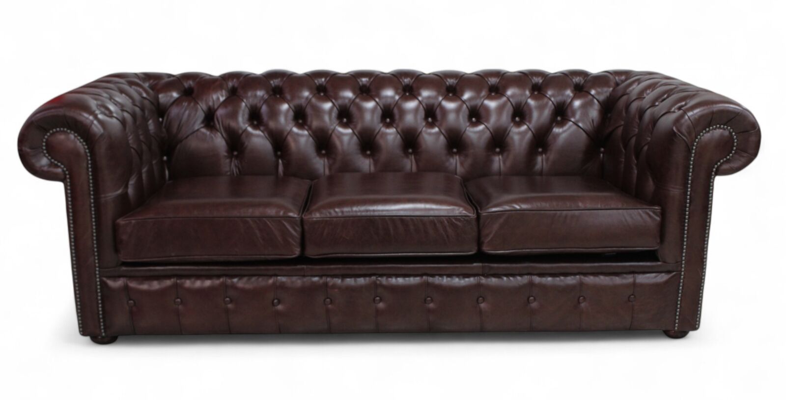 Product photograph of Chesterfield 3 Seater Settee Old English Dark Brown Leather Sofa Offer from Designer Sofas 4U