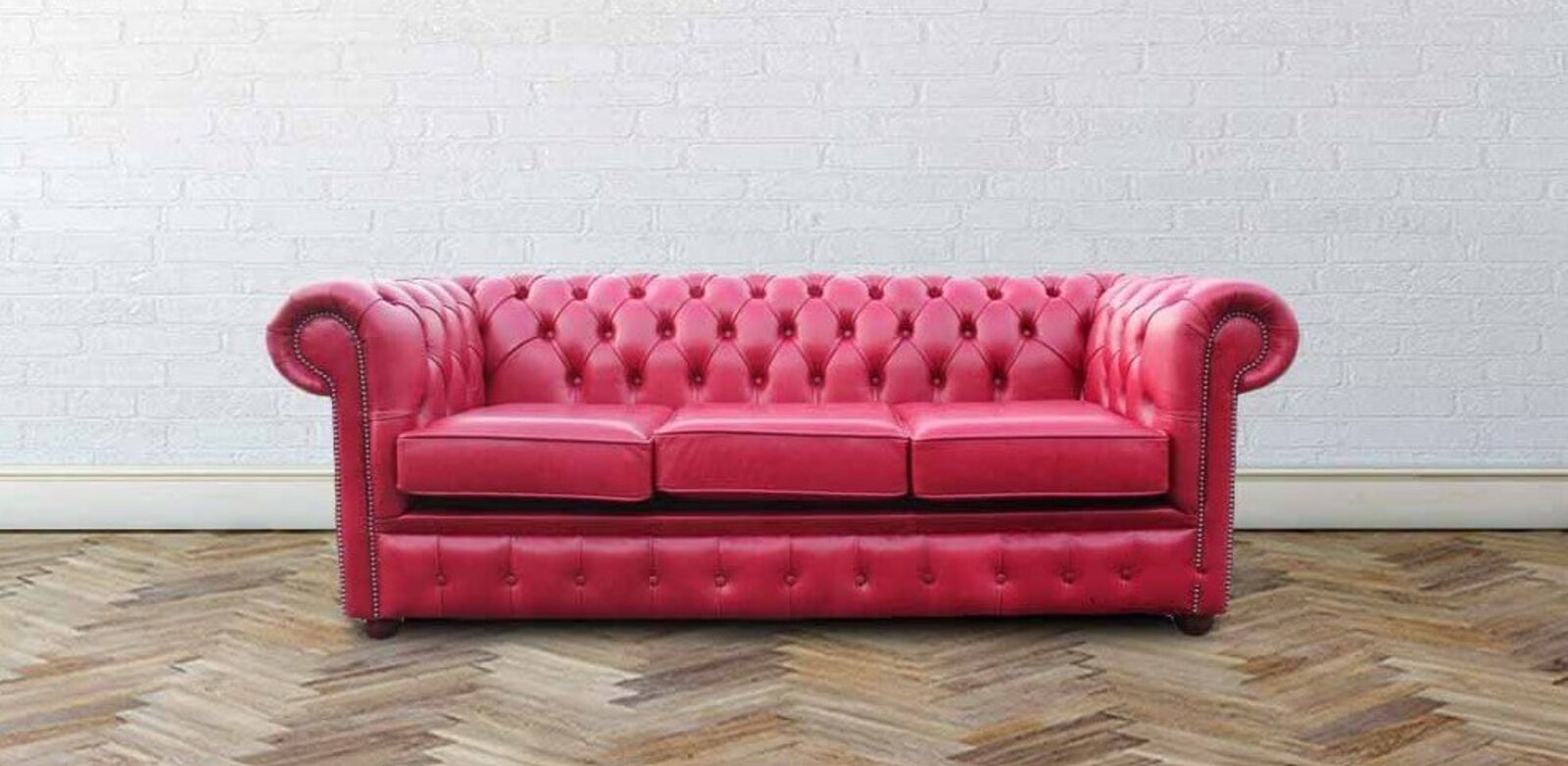 Product photograph of Chesterfield 3 Seater Settee Old English Gamay Leather Sofa from Designer Sofas 4U