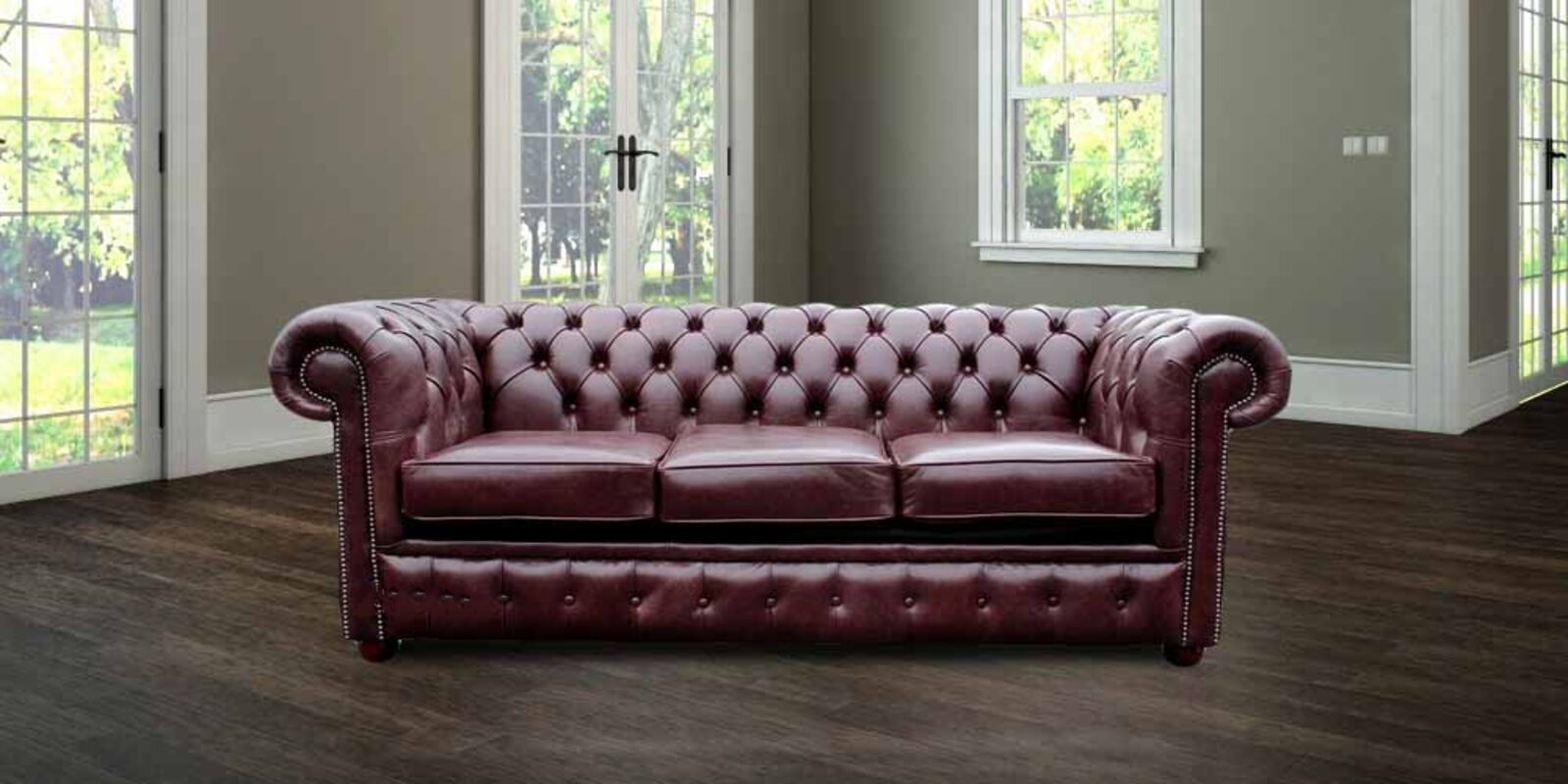 Product photograph of Chesterfield 3 Seater Settee Old English Red Brown Leather Sofa from Designer Sofas 4U