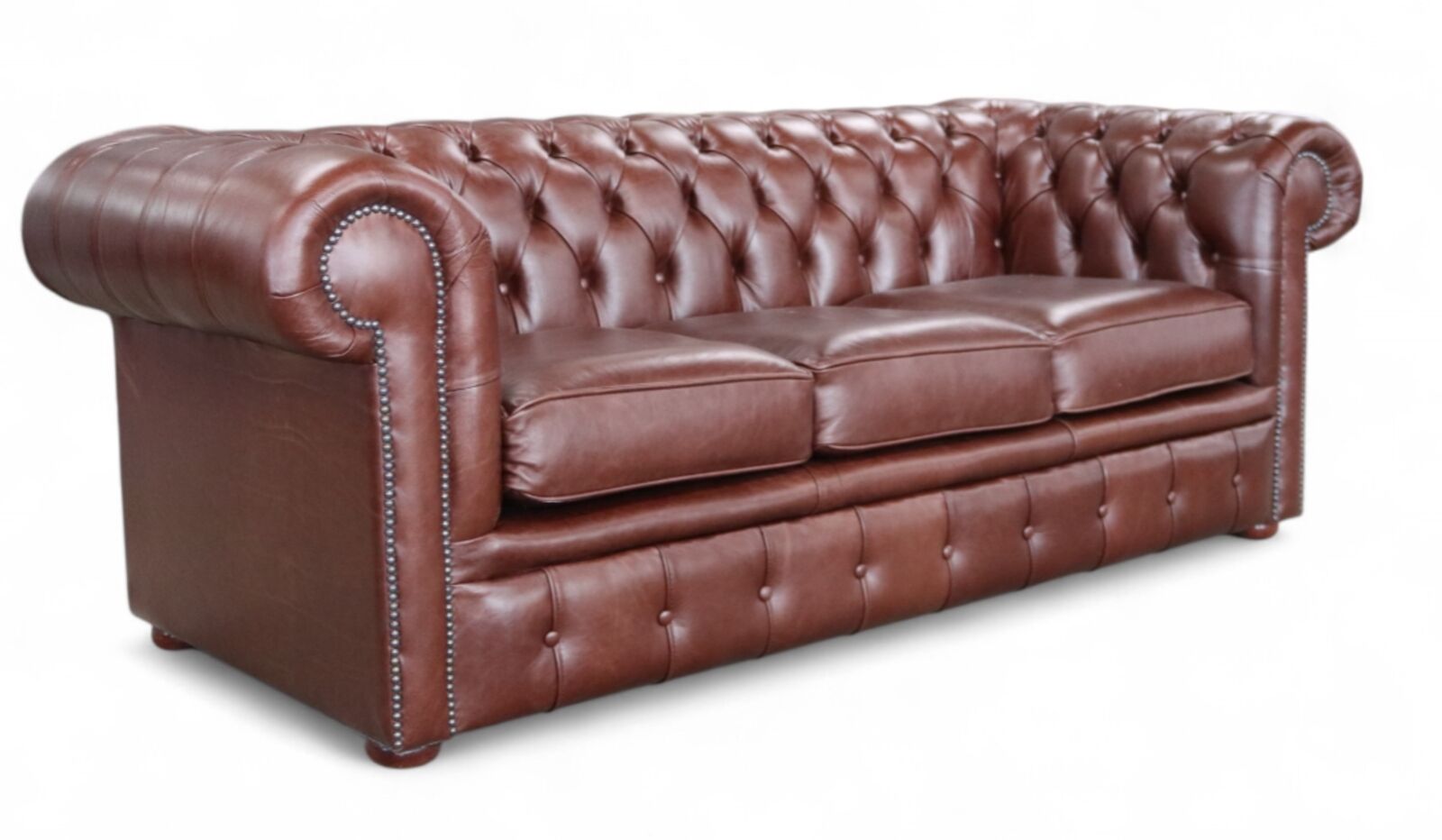 Product photograph of Chesterfield 3 Seater Settee Old English Red Brown Leather Sofa from Designer Sofas 4U