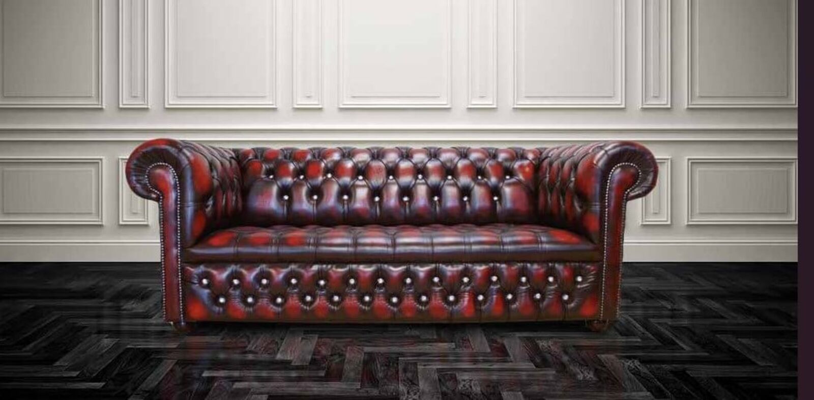 Product photograph of Chesterfield Crystallized Diamond Antique Oxblood Red Leather Sofa from Designer Sofas 4U