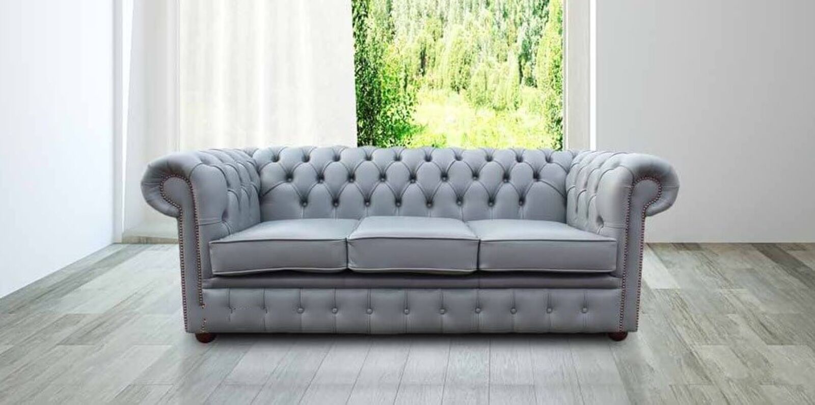 Product photograph of Chesterfield 3 Seater Sofa Settee Vele Iron Grey Real Leather from Designer Sofas 4U