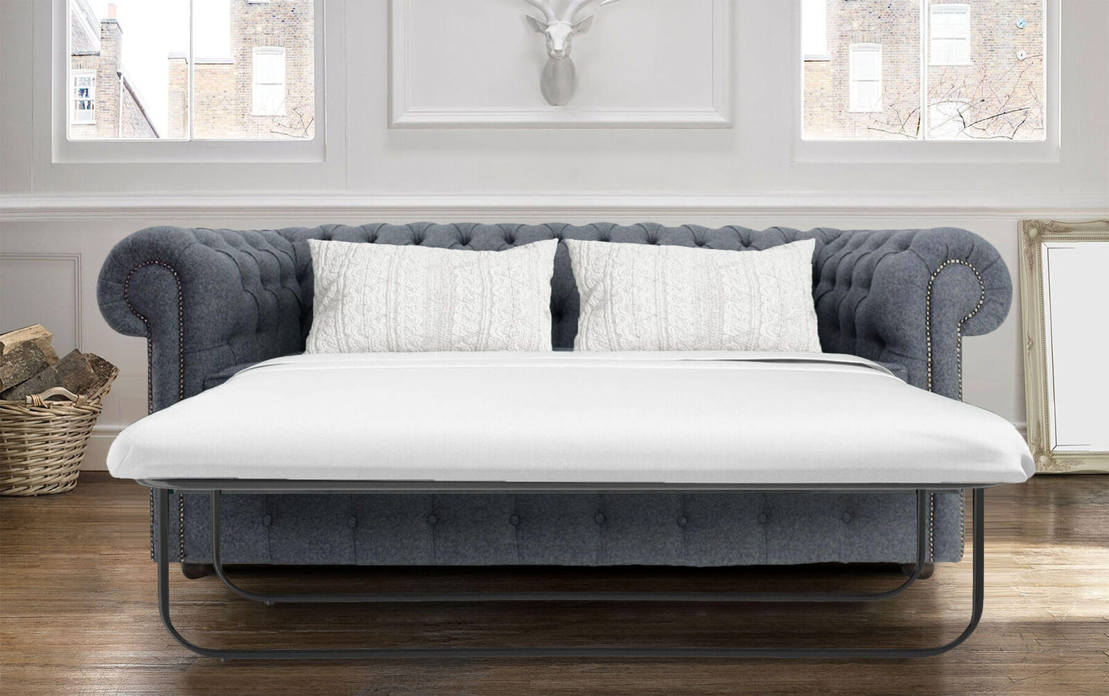 Product photograph of Chesterfield Arnold Wool 3 Seater Sofabed Designersofas4u from Designer Sofas 4U