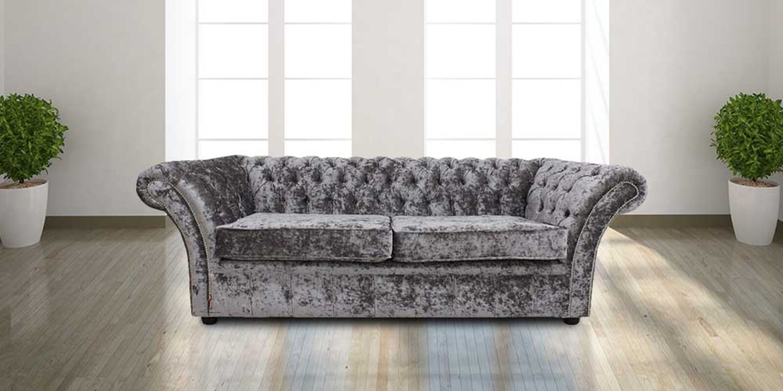 Product photograph of Chesterfield Calvert 3 Seater Sofa Settee Senso Fossil Velvet Fabric from Designer Sofas 4U