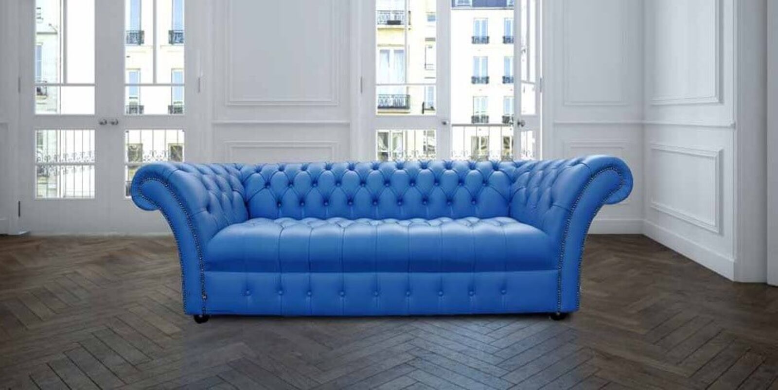 Product photograph of Chesterfield Blenheim 3 Seater Sofa Settee Buttoned Seat Deep Ultramarine Blue Leather from Designer Sofas 4U