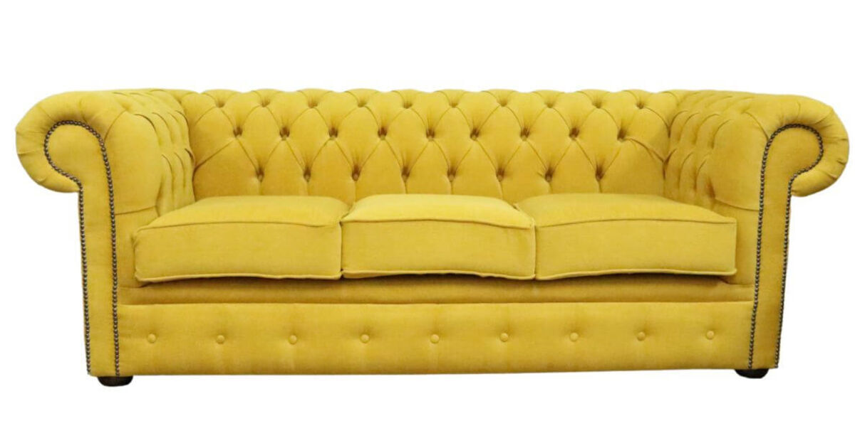 Chesterfield Cantare Mustard Easy Clean Fabric Sofa | DesignerSofas4U