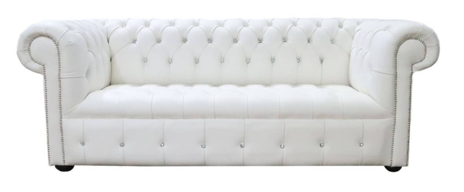 Product photograph of Chesterfield Crystal Diamond White Buttoned Seat Leather Sofa Offer from Designer Sofas 4U