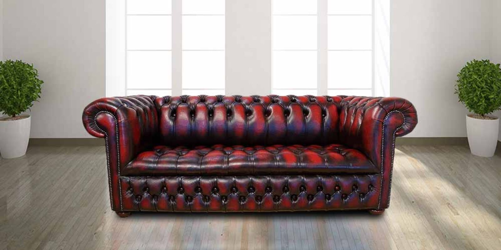 Product photograph of Chesterfield 3 Seater Edwardian Leather Sofa Offer Antique Oxblood from Designer Sofas 4U