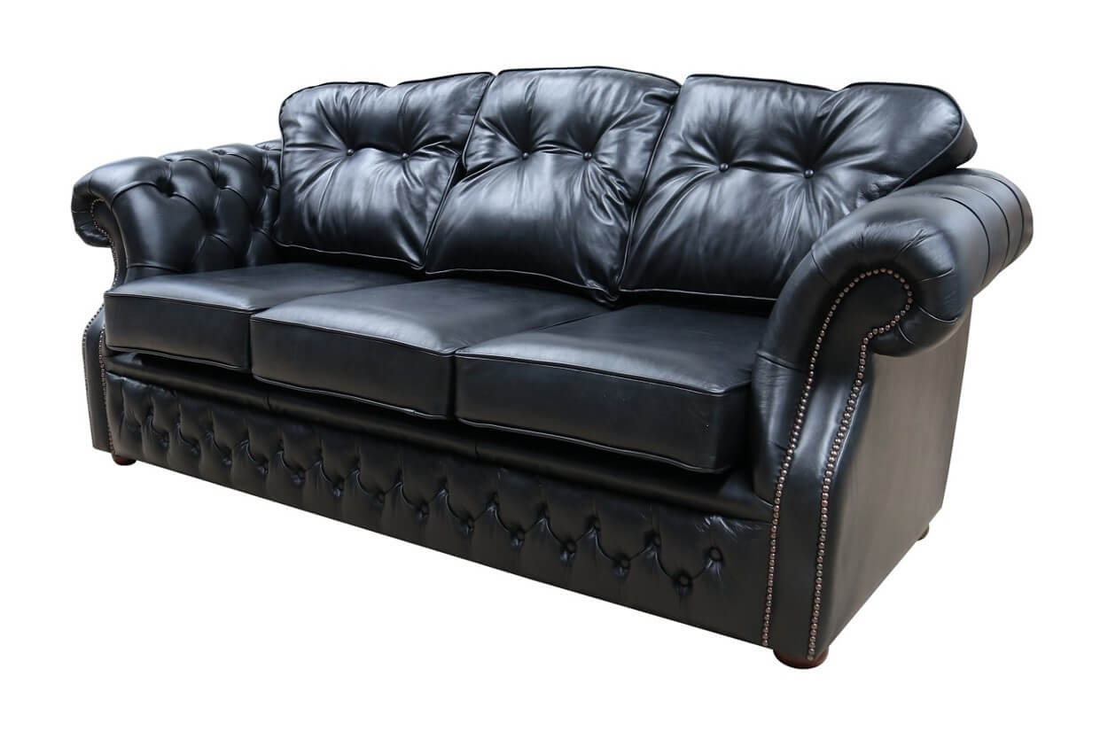 Chesterfield Era 3 Seater Sofa Old English Black Real Leather Designer Sofas4u