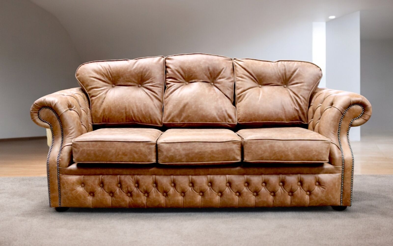 Product photograph of Chesterfield Era 3 Seater Sofa Cracked Wax Tan Leather from Designer Sofas 4U