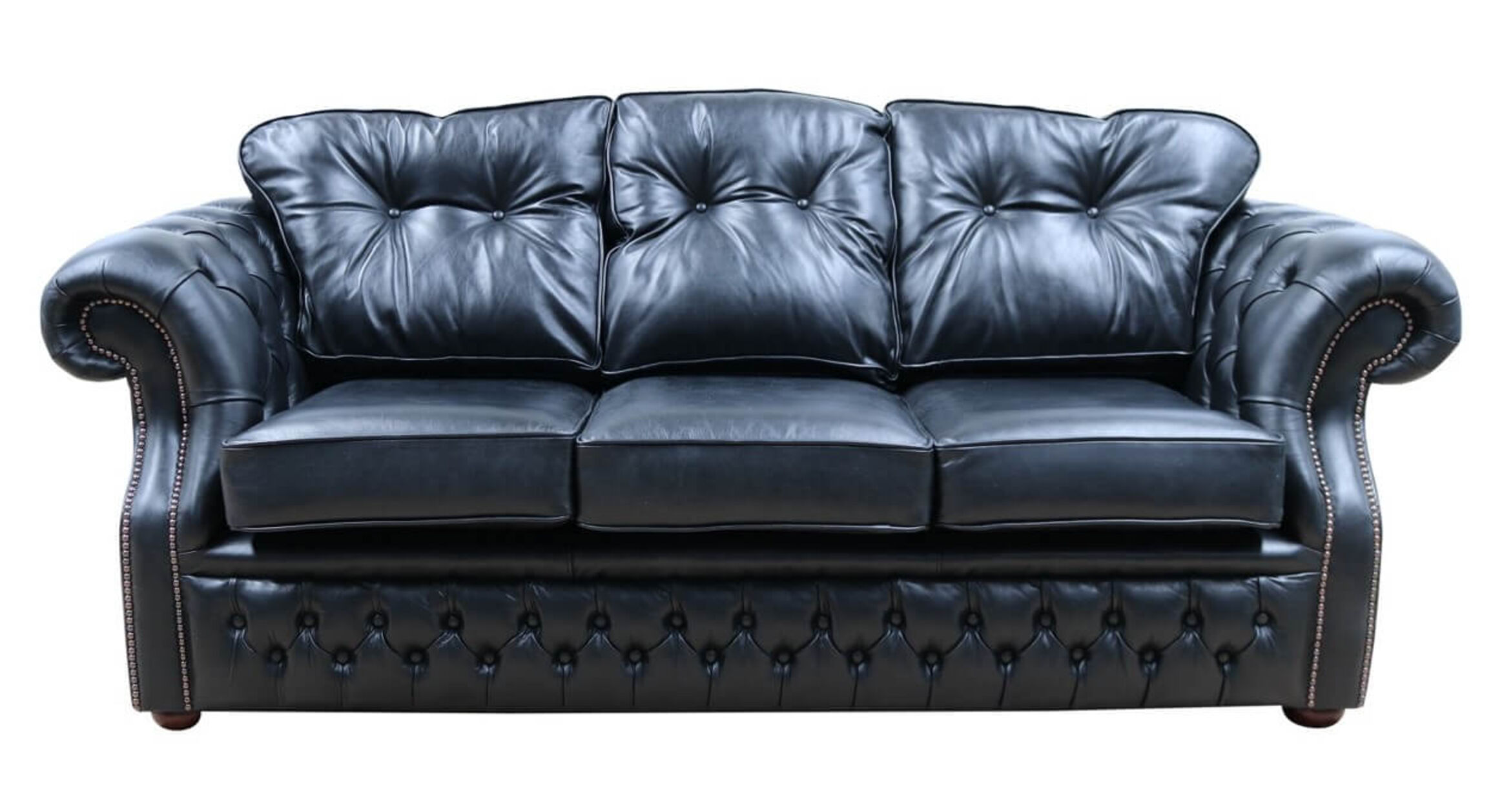 Chesterfield Era 3 Seater Sofa Old English Black Real Leather Designer Sofas4u